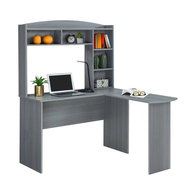 Techni Mobili Modern L-Shaped Desk with Hutch, Grey by Level Up Desks