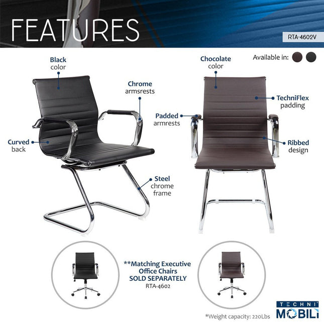 Techni Mobili Modern Medium Back Executive Office Chair, Chocolate by Level Up Desks