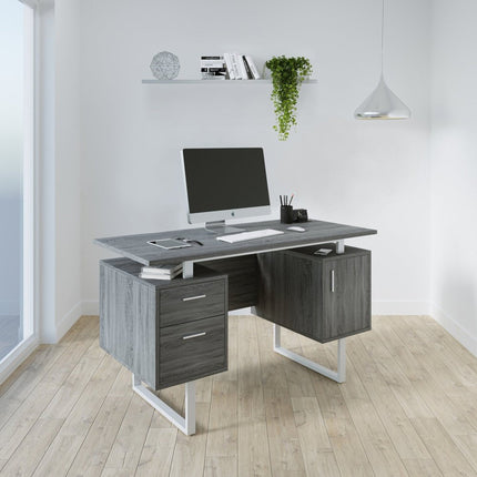 Techni Mobili Modern Office Desk with Storage, Grey by Level Up Desks