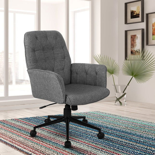 Techni Mobili Modern Upholstered Tufted Office Chair with Arms, Grey by Level Up Desks