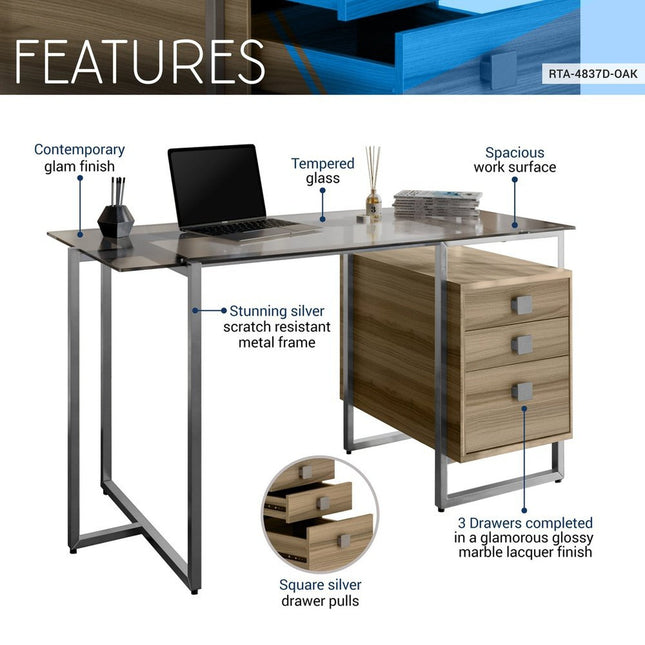Techni Mobili Oak Computer Desk with Storage by Level Up Desks