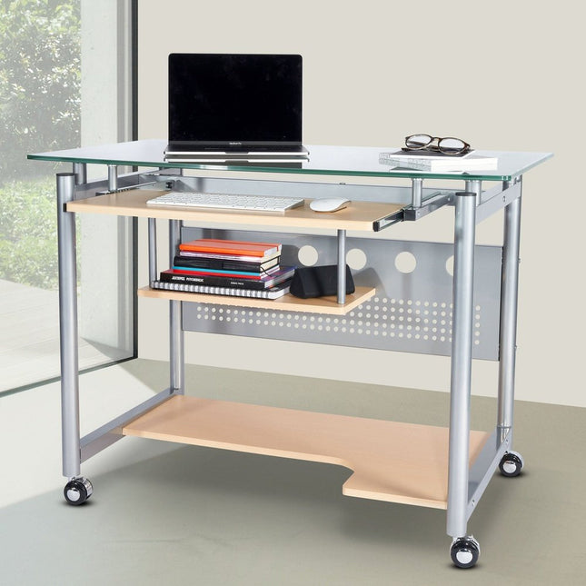 Techni Mobili Rolling Computer Desk, Glass and Silver by Level Up Desks