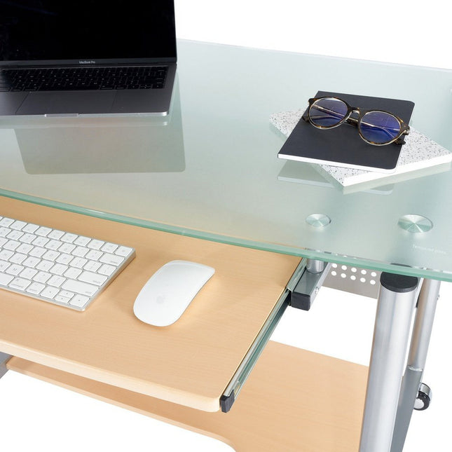 Techni Mobili Rolling Computer Desk, Glass and Silver by Level Up Desks
