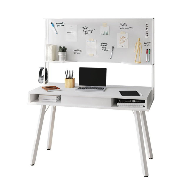 Techni Mobili Study Computer Desk with Storage & Magnetic Dry Erase White Board, White by Level Up Desks
