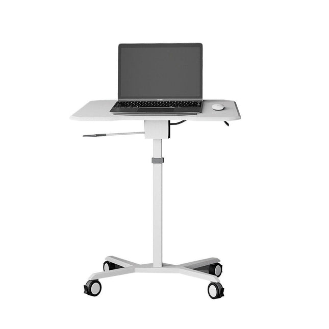 Techni Mobili White Sit to Stand Mobile Laptop Computer Stand with Height Adjustable and Tiltable Tabletop by Level Up Desks