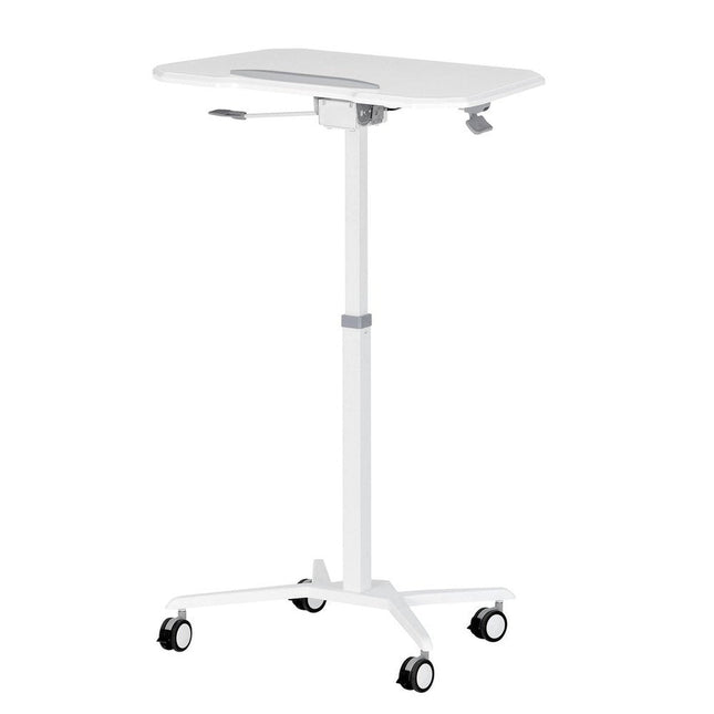 Techni Mobili White Sit to Stand Mobile Laptop Computer Stand with Height Adjustable and Tiltable Tabletop by Level Up Desks