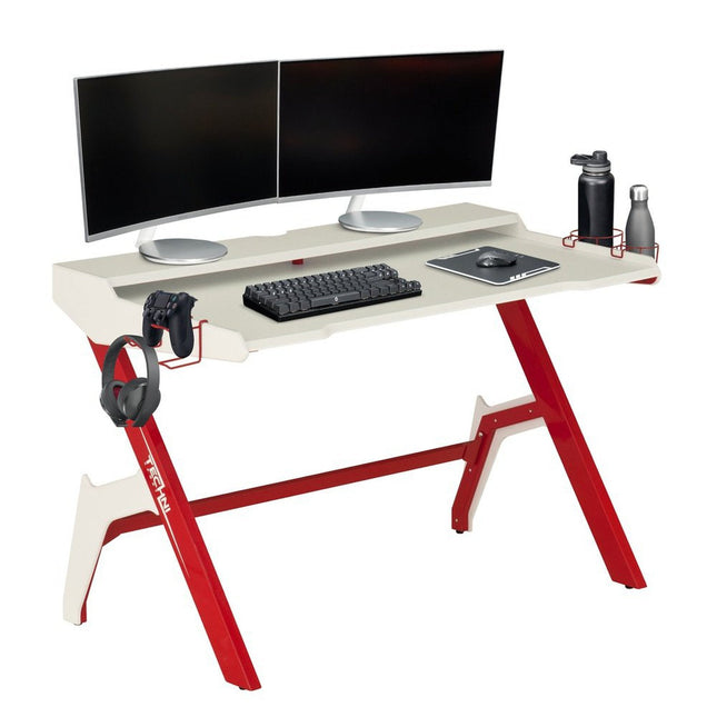 Techni Sport Ergonomic Computer Gaming  Desk Workstation with Cupholder & Headphone Hook, Red by Level Up Desks