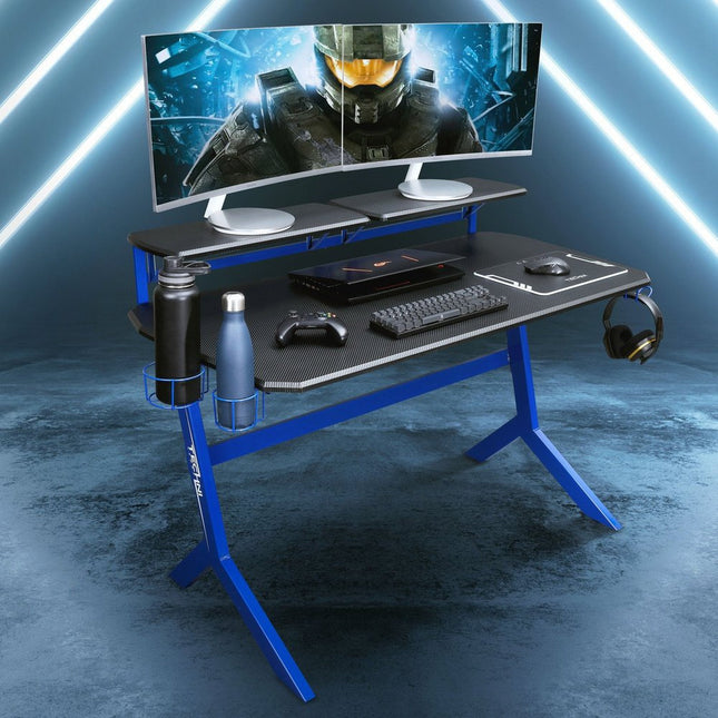 Techni Sport Blue Stryker Gaming Desk, Blue by Level Up Desks