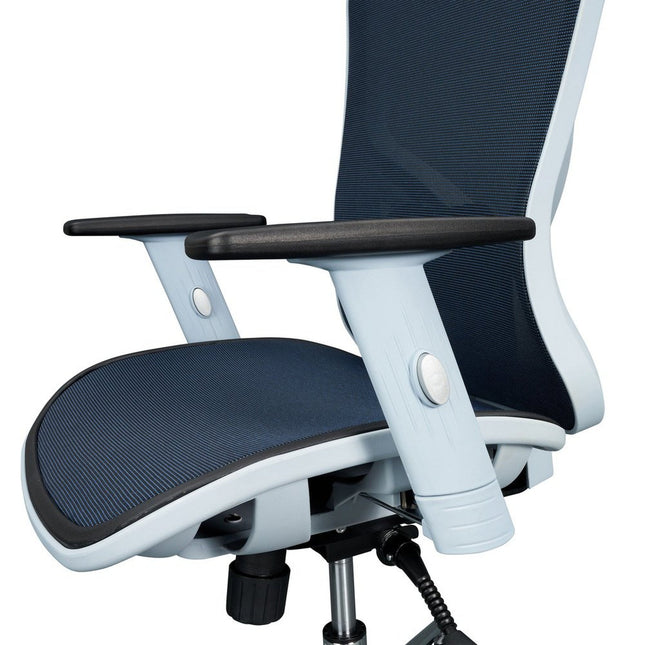 The Techni Mobili High Back Executive Mesh Office Chair with Arms, Headrest and Lumbar Support, Blue by Level Up Desks
