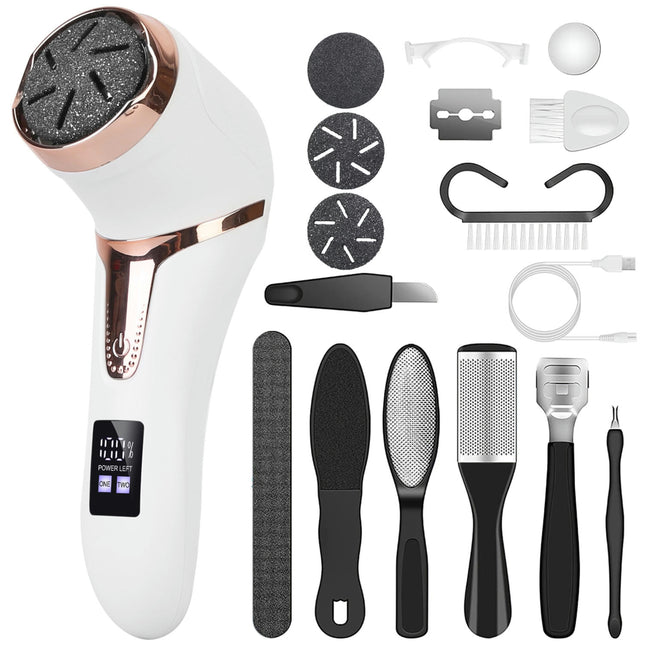 17Pcs Electric Foot Callus Remover with Vacuum Foot Grinder Rechargeable Foot File Dead Skin Pedicure Machine with 3 Grinding Heads 2 Speeds Foot Care