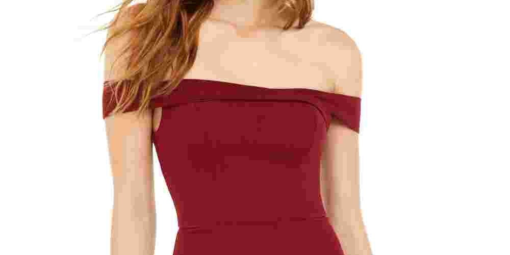 Sequin Hearts Women's Burgundy Short Sleeve Off Shoulder Above The Knee Body Con Cocktail Dress Red Size 3 by Steals