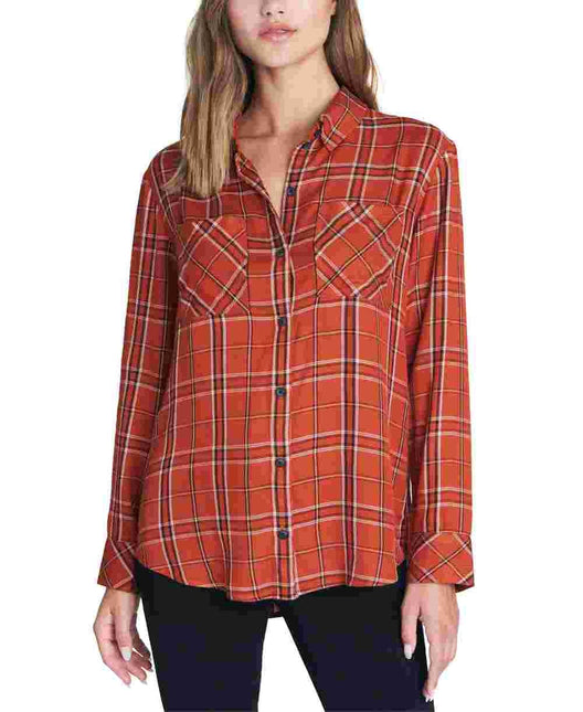 Sanctuary Women's Plaid Long Sleeve Collared Button Up Top Orange Size X-Small by Steals