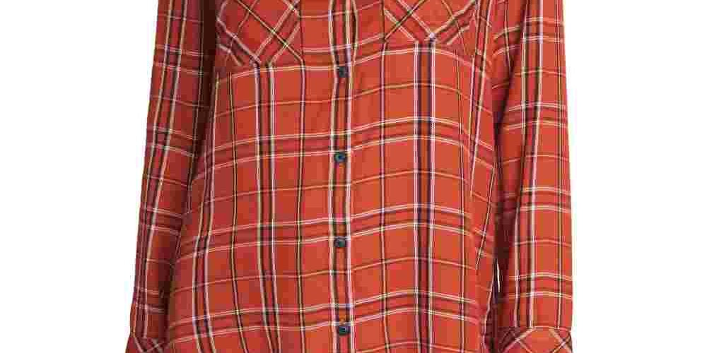 Sanctuary Women's Plaid Long Sleeve Collared Button Up Top Orange Size X-Small by Steals