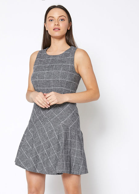 Women's Fit & Flare Tank Dress In Gray Plaid by Shop at Konus