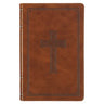 KJV Holy Bible, Standard Size Faux Leather Red Letter Edition Thumb Index, Ribbon Marker, King James Version, Honey Brown Cross Emblem