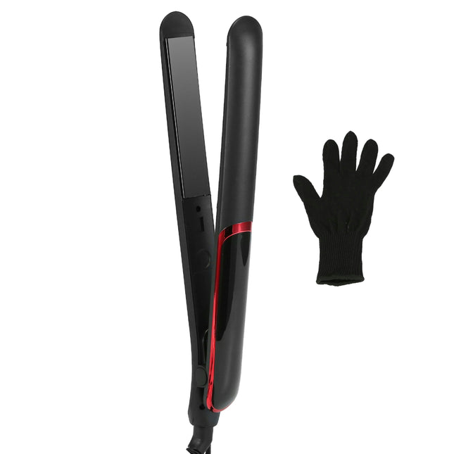 Hair Straightener Curling Iron 2 In 1 Twist Hair Straightener Ceramic Plate Hair Curler w/ Temperature Adjust LCD Display Glove