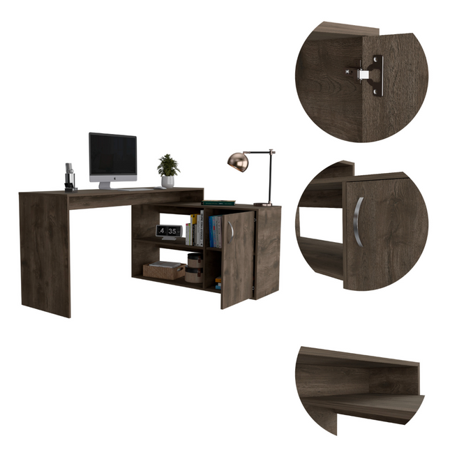 Antlia L-Shaped Writing Desk, Two Shelves, Single Door Cabinet by FM FURNITURE