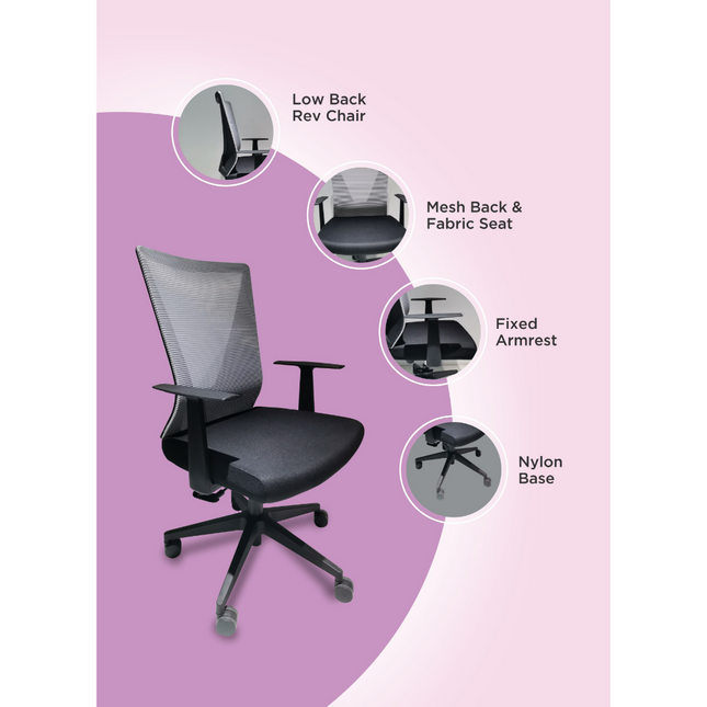 Hobart Low Back Revolving Ergonomic Office Chair by FM FURNITURE
