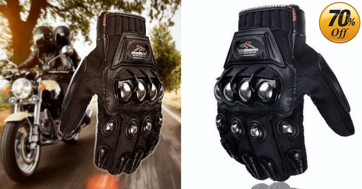 Madbike Motorcycle Gloves w/ Steel Alloy Nubs, Premium PU leather by BikerLid
