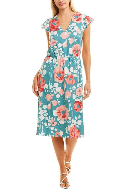 Adrianna Papell V-Neck Short Sleeve Tie Back Floral Print Jersey Dress by Curated Brands