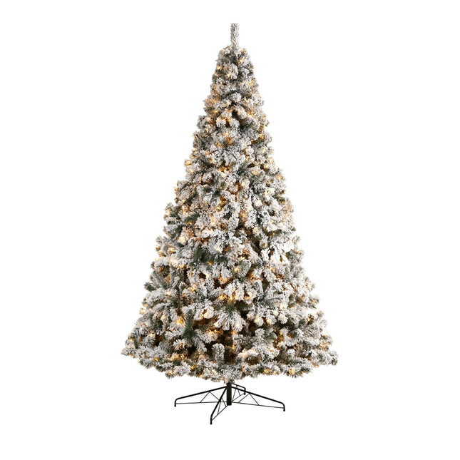 10' Flocked West Virginia Fir Artificial Christmas Tree with 800 Warm White LED Lights and 1680 Tips by Nearly Natural