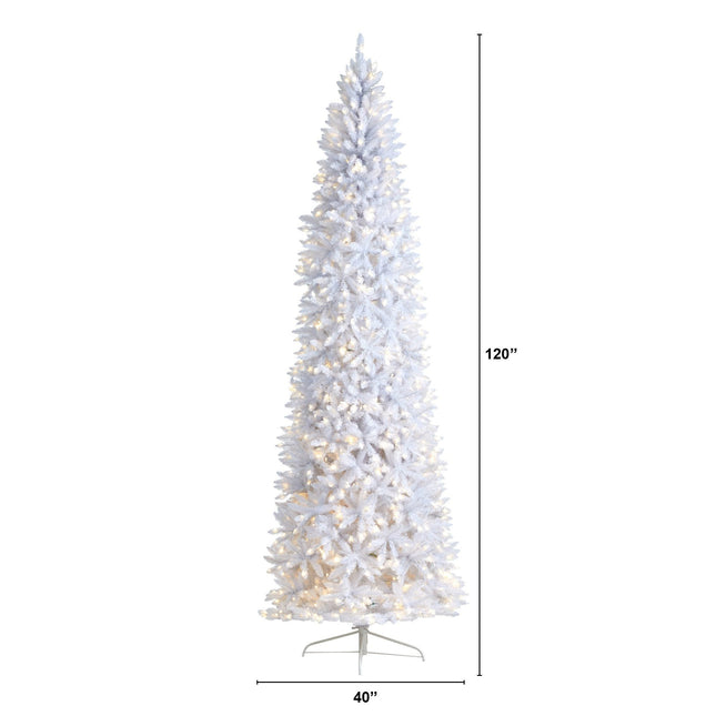 10’ Slim White Artificial Christmas Tree with 800 Warm White LED Lights and 2420 Bendable Branches by Nearly Natural