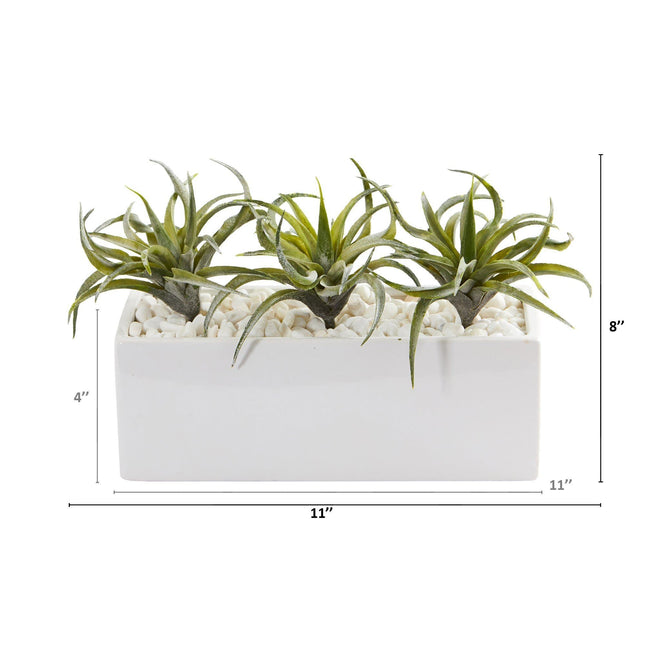 11” Air Plant Artificial Succulent in White Planter by Nearly Natural
