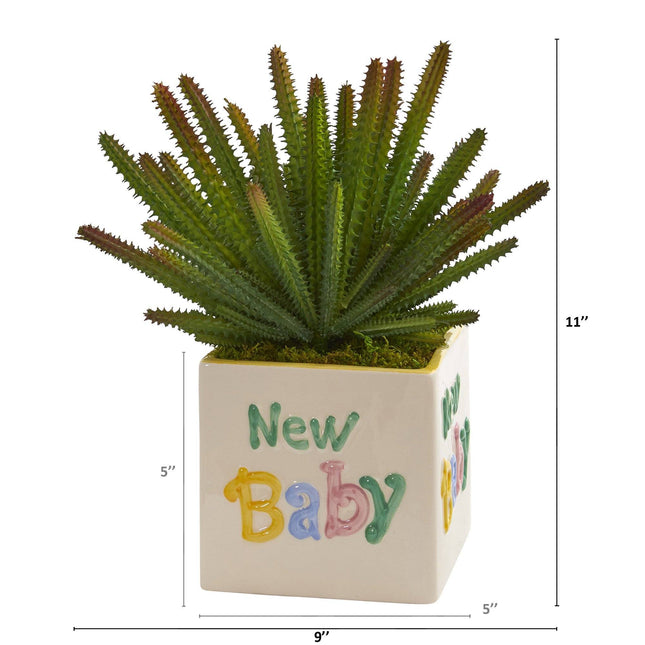 11” Cactus Artificial Plant in “New Baby” Planter by Nearly Natural