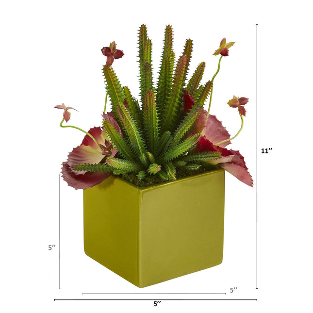 11” Succulent Artificial Plant in Green Planter by Nearly Natural