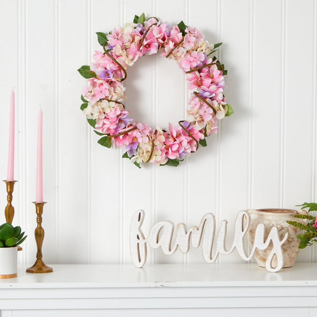 16” Hydrangea Artificial Wreath by Nearly Natural