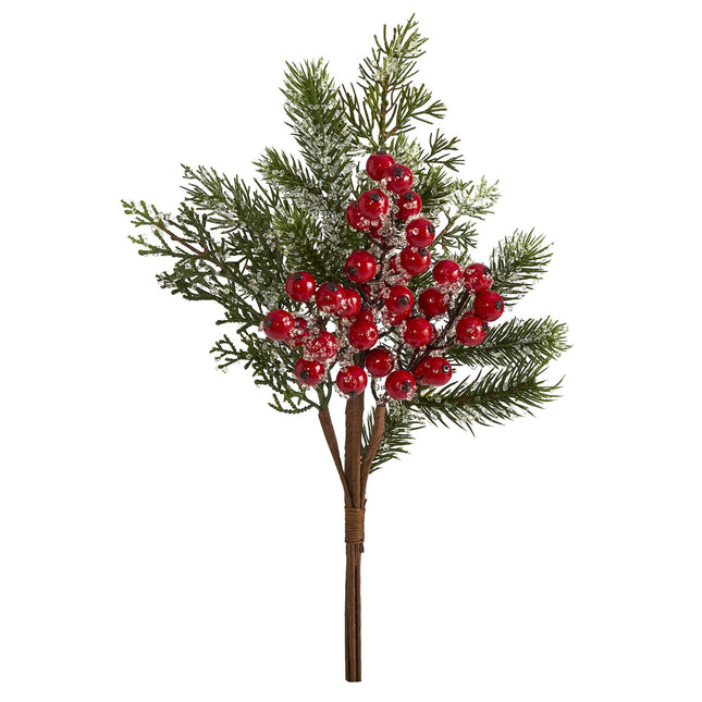 20” Iced Pine and Berries Artificial Plant (Set of 4) by Nearly Natural