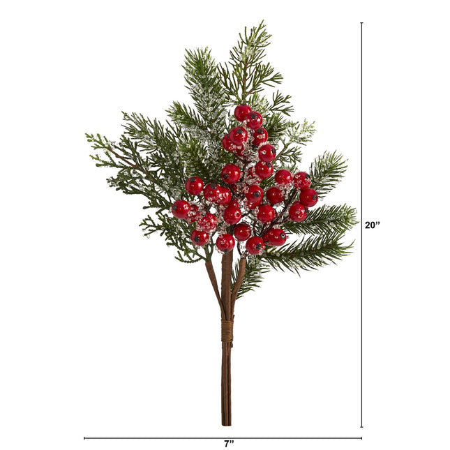 20” Iced Pine and Berries Artificial Plant (Set of 4) by Nearly Natural