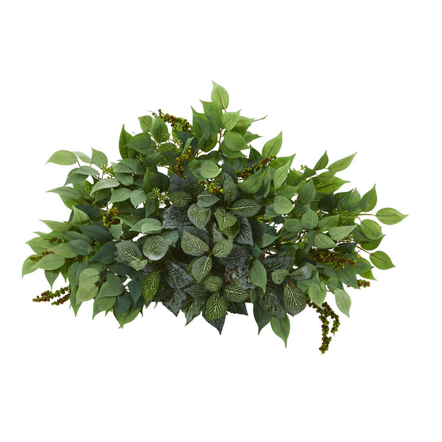 20” Mixed Ficus and Fittonia Artificial Ledge Plant by Nearly Natural