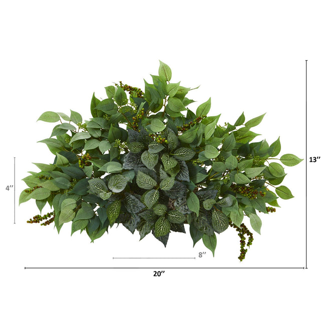 20” Mixed Ficus and Fittonia Artificial Ledge Plant by Nearly Natural