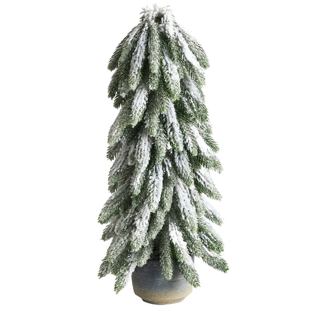 21” Flocked Artificial Christmas Tree in Decorative Planter by Nearly Natural