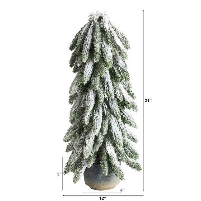 21” Flocked Artificial Christmas Tree in Decorative Planter by Nearly Natural