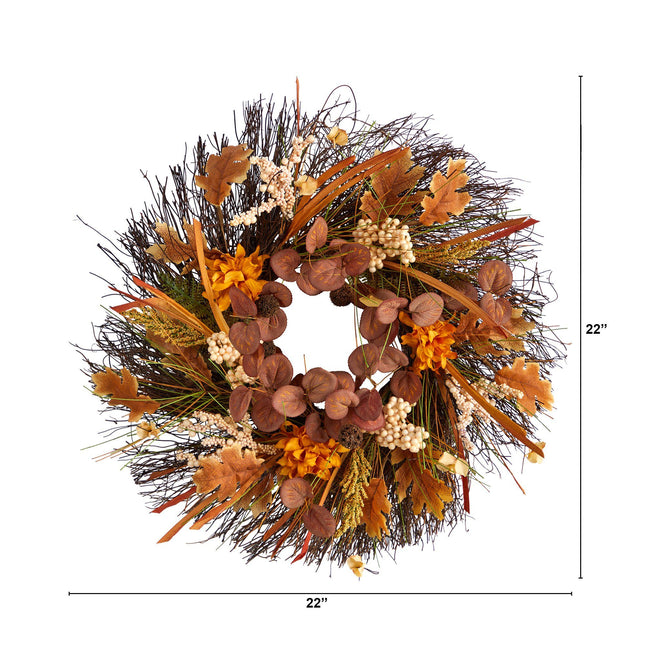 22” Autumn Dahlia and Berries Artificial Fall Wreath by Nearly Natural