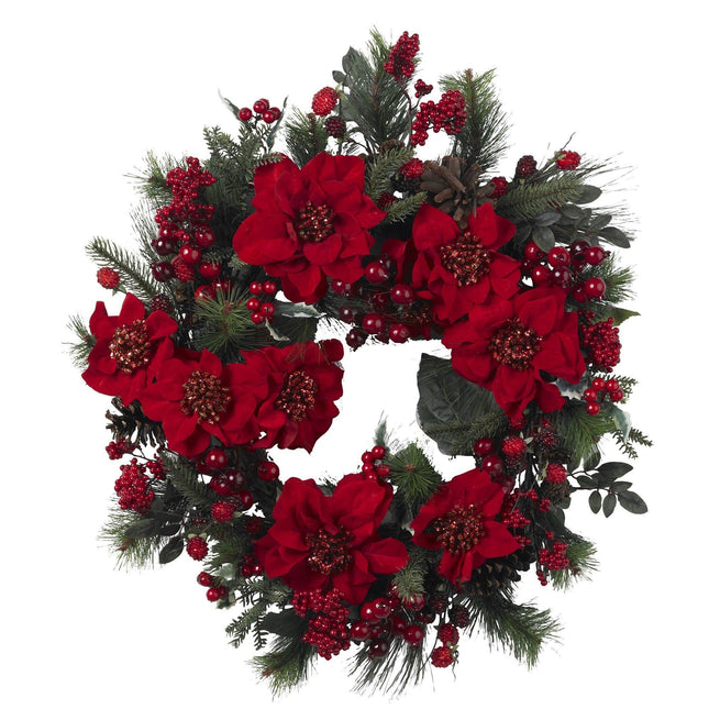 24" Poinsettia Wreath" by Nearly Natural
