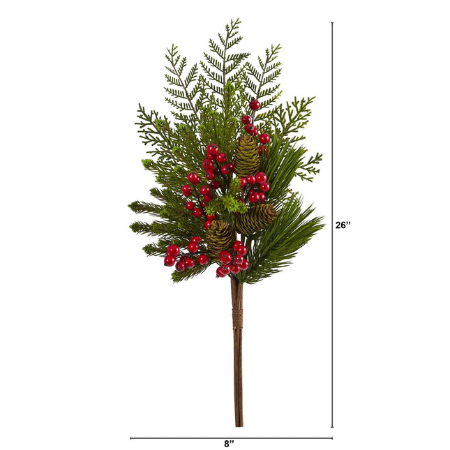 26” Mixed Pine, Pinecone and Berry Artificial Plant (Set of 3) by Nearly Natural