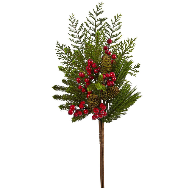 26” Mixed Pine, Pinecone and Berry Artificial Plant (Set of 3) by Nearly Natural