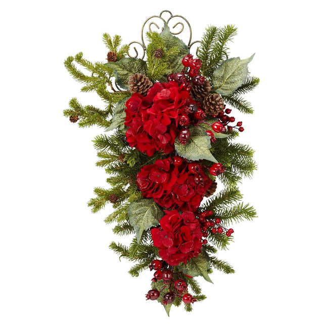27” Christmas Hydrangea Teardrop by Nearly Natural