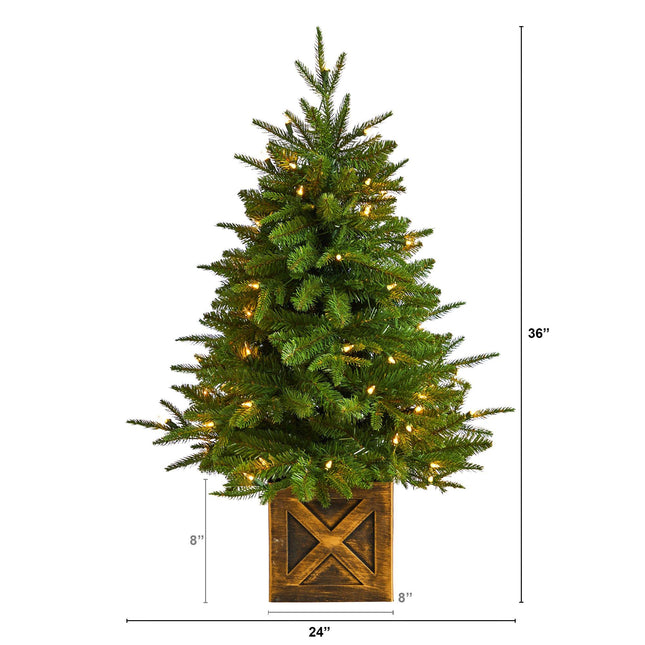 3’ Finland Fir Artificial Christmas Tree in Decorative Planter by Nearly Natural