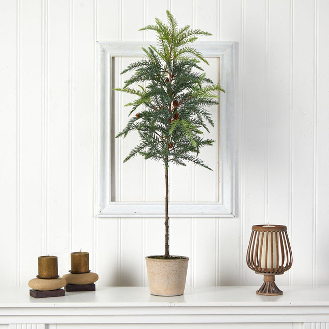 3.5' Winniepeg Artificial Pine Christmas Tree in Decorative Planter by Nearly Natural