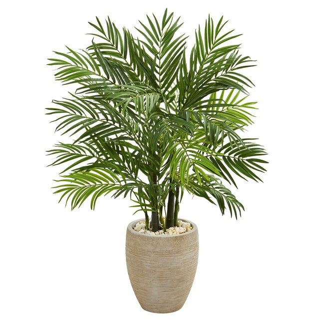 4’ Areca Palm Artificial Tree in Sand Colored Planter by Nearly Natural