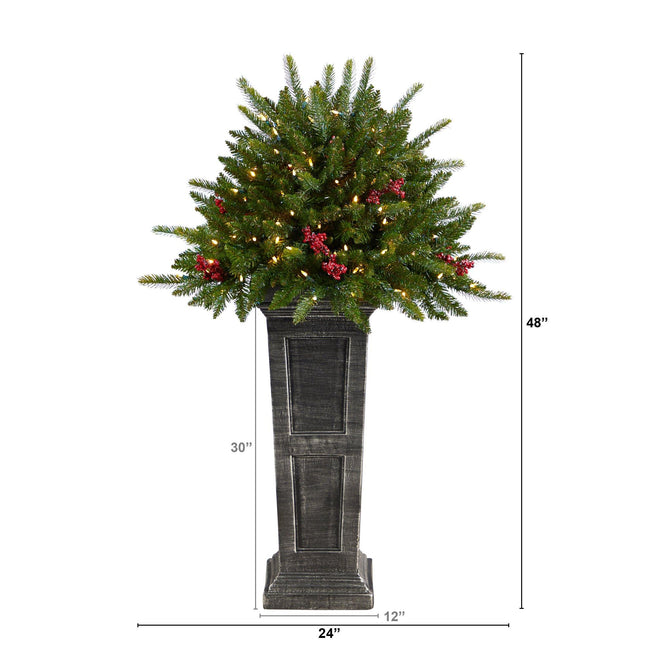 4' Holiday Christmas Tree Plant Pre-Lit and Glittered on Pedestal with 150 Multicolored LED lights by Nearly Natural