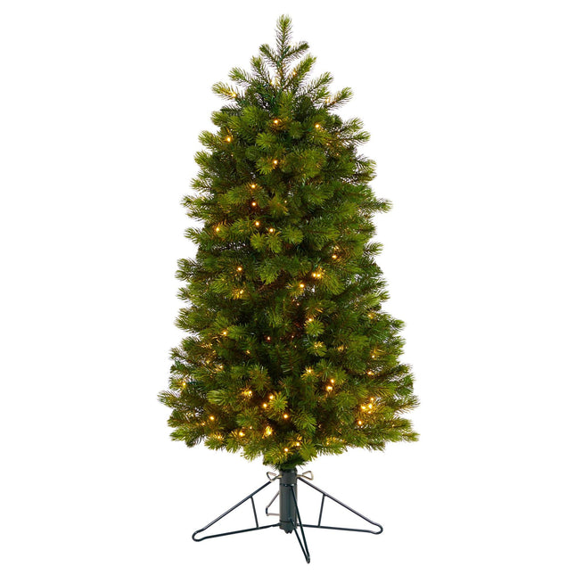 4’ Slim Colorado Mountain Spruce Artificial Christmas Tree with 150 (Multifunction) Micro LED Lights and 360 Branches by Nearly Natural