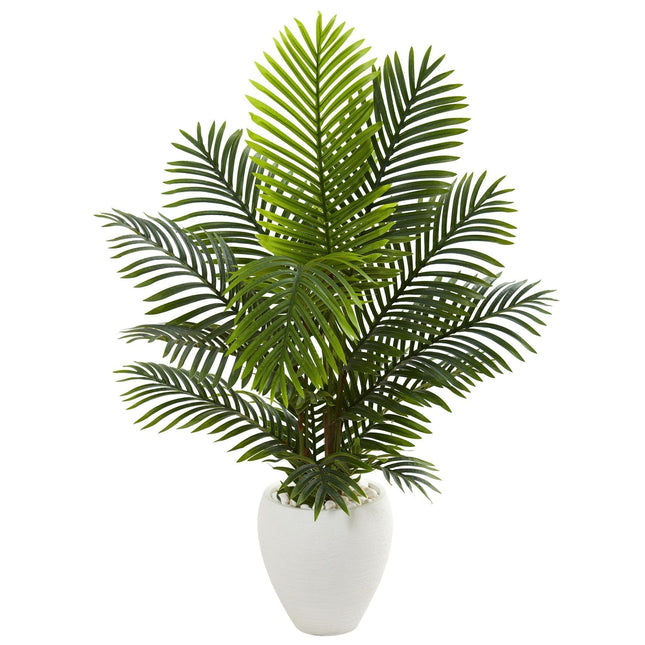 4.5’ Paradise Palm Artificial Tree in White Planter by Nearly Natural