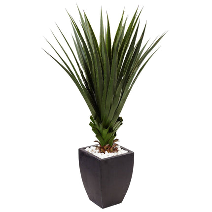 4.5’ Spiked Agave in Black Planter (Indoor/Outdoor) by Nearly Natural