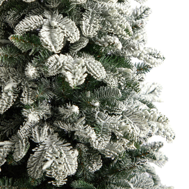 5’ Flocked North Carolina Fir Christmas Tree with 350 Warm White Lights and 1247 Bendable Branches by Nearly Natural