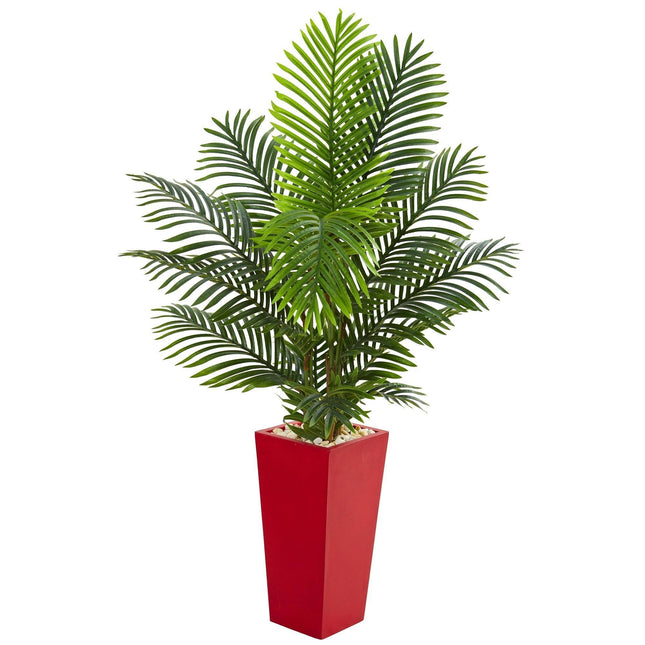 5’ Paradise Palm Artificial Tree in Red Planter by Nearly Natural